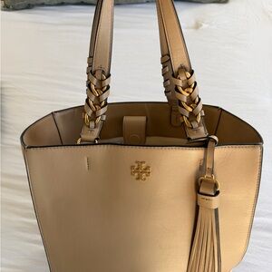 Tory Burch Beige Leather Tote with Gold Accents